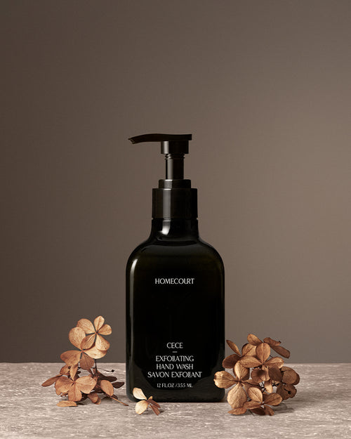 exfoliating hand wash black bottle with cece florals